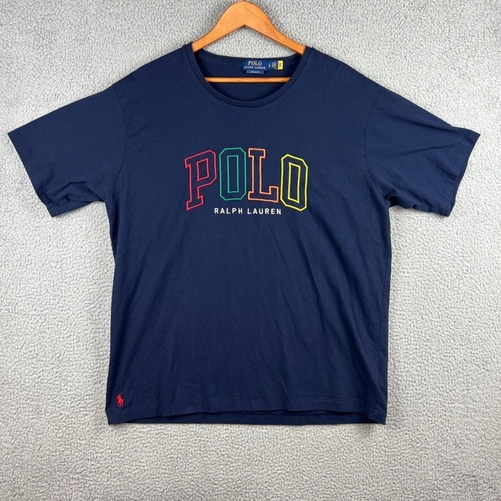 Polo Ralph Lauren The Big Fit T Shirt Mens L Navy‎ Blue Embroidered Logo Front